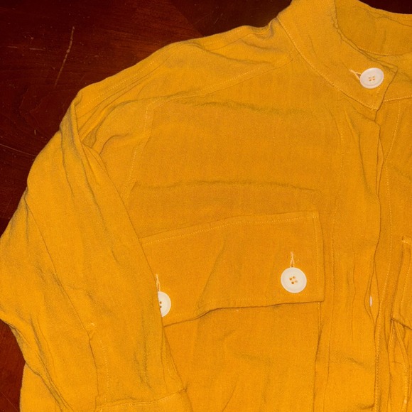 DÈLUC Yellow Button‎ Up Crop Jacket XS Drawstring Lightweight Cotton Blend - Picture 9 of 13